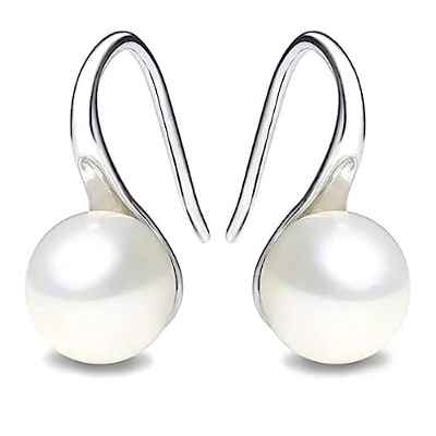 ®Pendientes Mujer Plata de ley 925 Diseño Perla - Regalo ideal Aretes Elegantes Pendientes Plata Perlas Chicas Pendientes Plata Mujeres Niñas