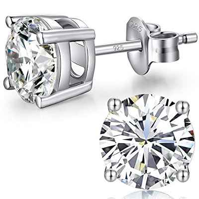Pendientes Mujer Plata Diamantes Hombres Oro Blanco con Circonitas Zirconia Cúbicas Brillante Pequeños Plata De Ley 925 Antialergicos Baratos Grandes 8MM