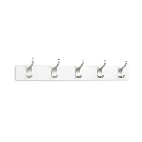 Perchero de madera de pared, 5 ganchos modernos 57 cm, Blanco