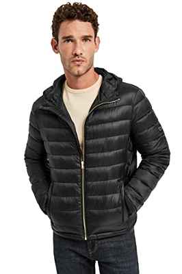 POLO CLUB Chaqueta Negra Mickael reciclada y Ultraligera con Capucha y Etiqueta Textil Hombre