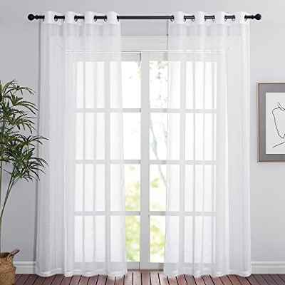 PONY DANCE Cortinas Blancas Salon 2 Piezas Cortinas y Visillos Blancos Cortinas Translucidos Cortina Blanca Semitranslucida con Ojales Cortina Habitacion para Comedor, 140X200cm, Blanco