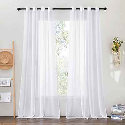 PONY DANCE Cortinas Salon Modernas 2 Piezas Cortinas y Visillos Blancos Cortinas Translucidos Cortina Blanca Semitranslucida con Ojales Cortina Habitacion para Salon/ Dormitorio/ Comedor, 140x245cm