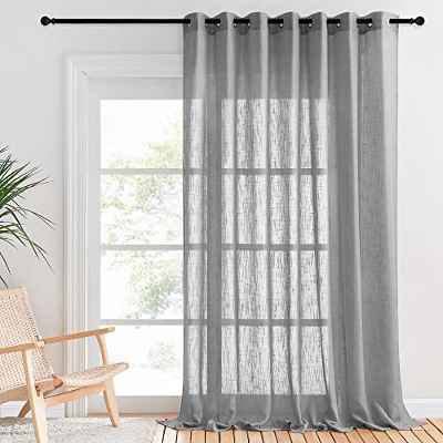 PONY DANCE Cortinas Salon Modernas Cortina Translucida con Aspecto de Lino Visillos para Ventanas Cortinas Grises con Ojales, 1 Pieza, 254x240cm(AnchoxAlto), Gris Oscuro