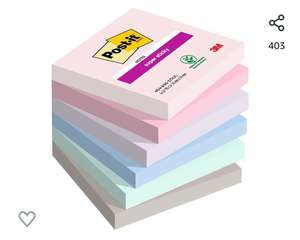 Post-It Notas Super Sticky Colección Soulful Color, Paquete de 6 Blocs de Notas, 90 Hojas por Bloc, 76x76 mm