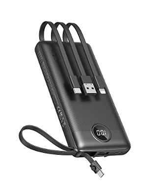 Power Bank 10000mAh，VEEKTOMX Cargador Portátil con 4 Cables de Carga Integrados,USB C Bateria Externa con 4 Salidas y 2 Entradas Compatible con Smartphones (10000mAh-Blanco)