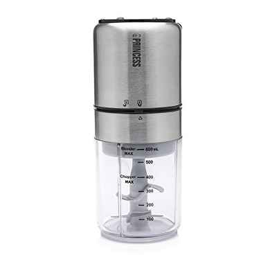 Princess 221080 Multipicadora y licuadora 350 W 2 en 1, capacidad de 500 ml, base antideslizante, 2 cuchillas, Compacta.
