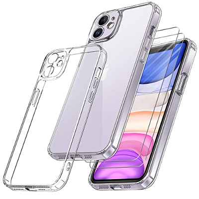 Qasyfanc Funda Compatible con iPhone 11, Carcasa con Protección de La Cámara y 2 Protector Pantalla, TPU Protección Militar Anti-Choque Funda Silicona PC Anti-Arañazos Caso, Transparent