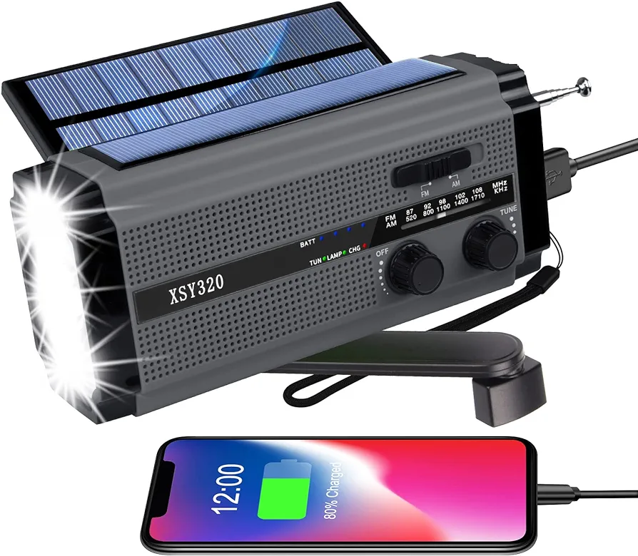 Radio de Emergencia Solar Portátil, 5000 mAh multifunción