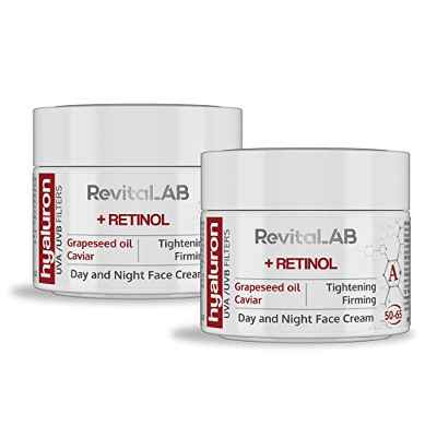 RevitaLAB Hyaluron Anti-Aging Day and Night Cream, Enriched with Retinol, Caviar and Red Grape for Ages 50 - 65, 50 ml (multipack)
