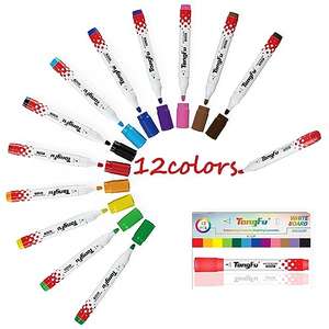 Rotulador de Pizarra de 12 Colores, Punta Fina de 2mm, Apto Para Pizarras Blancas y Cristal