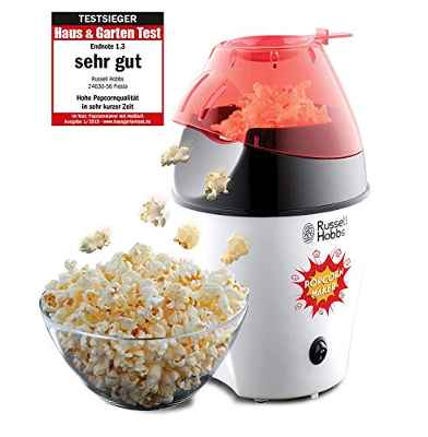 Russell Hobbs Fiesta - Máquina de Palomitas (1200W, Capacidad 12 Tazas, Sin Grasa, Blanco, Negro y Rojo) -ref. 24630-56