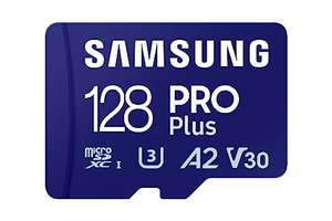 Samsung PRO Plus Tarjeta de memoria MicroSD con Adaptador SD, 128GB, 180 y 130 MB/s, Full HD & 4K UHD, UHS-I, U3, V30, A2,