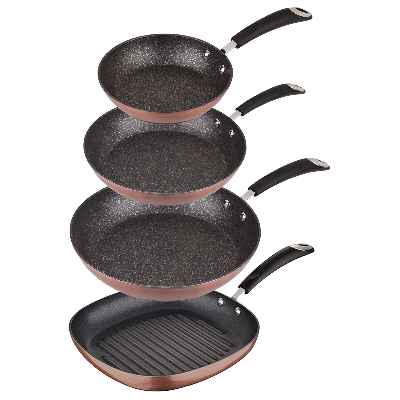 San Ignacio - Set de Sartenes SIP color cobre- Ø20/24/28 + Grill 28 cms., aluminio forjado, mango revestido con silicona atérmica, inducción