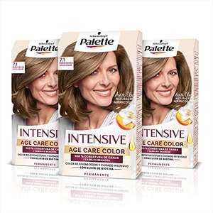 Schwarzkopf Palette Intensive Age Care – Tinte permanente 7.1 Rubio Ceniza – Pack de 3- Color rejuvenecedor con elixir de biotina