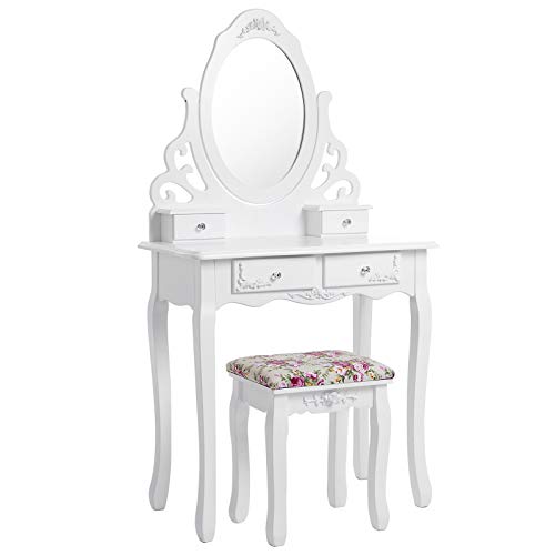 Songmics Tocador con cajones y taburete Blanco 75 x 40 x 139 cm