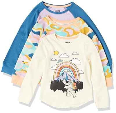 Spotted Zebra Camisetas Térmicas de Manga Larga Niña, Pack de 3, Camuflaje/Monstruo, 4 años