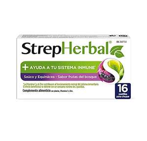 StrepHerbal Saúco y Equinácea con Vitamina C y Zinc para el Sistema Inmunitario, Sabor Frutas del Bosque - 16 Pastillas para chupar