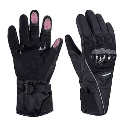 Superior Algodón Térmico Impermeables Guantes de Moto Invierno Hombre Mujer, Guantes Termicos Invierno Pantalla Táctil con Protección Dura en los Nudillos para Motocross Simracing Bicicleta MTB