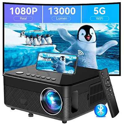 SUREWHEEL Proyector WiFi Bluetooth 13000 Lúmenes, Full HD 1080P Soporte 4K Corrección Trapezoidal 4-Puntos Función Zoom Mini Proyector para movil/Fire TV Stick/PS5 etc. Negro
