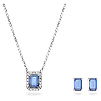 Swarovski Juego de Pendientes Y Colgante Millenia para Mujer, Cristal Azul, En Baño de Rodio, Colección Millenia de Swarovski