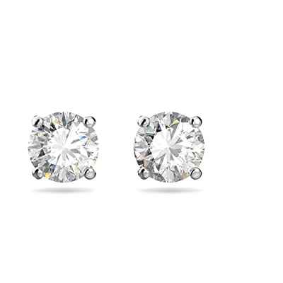 Swarovski Pendientes de Botón Attract para Mujer, Pendientes Medianos con Cristal Transparente en Talla Redonda, Baño de Rodio, Colección Attract