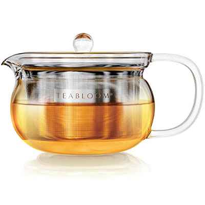 Teabloom Kyoto Tetera y Hervidor 2 en 1 - Apto para estufa y microondas, con filtro de té a granel extraíble - Capacidad de 1-2 tazas / 350 ml
