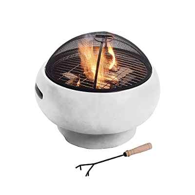 Teamson Home Jardín, Brasero de Leña Pequeño, Hoguera para Leña Al Aire Libre, Meubles De Exterior, Chimenea, Calentador De Hoguera, Quemador de Leña con Atizador, Parrilla y Tapa, Gris