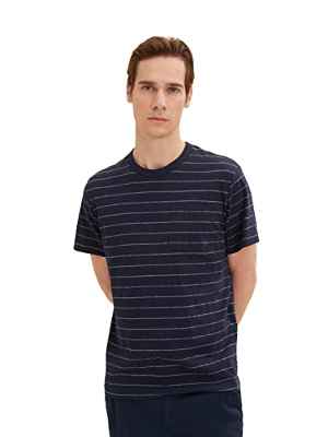 TOM TAILOR Hombre Camiseta 1035540, 31442 - Navy Off White Stripe, M