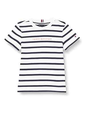 Tommy Hilfiger Camiseta Esencial a Rayas S/S, White, 92 cm para Niños