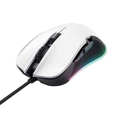 Trust Gaming GXT 922W Ybar Ratón Gaming, 200-7200 dpi, Iluminación LED RGB, 6 Botones Programables, USB, para PC, Ordenador, Portátil - Blanco