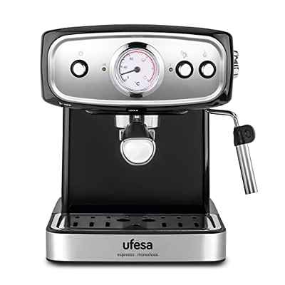 Ufesa CE7244 Brescia Cafetera Expresso y Capuccino, Vaporizador Orientable, 20 Bares, 2 Modos: Café Molido o Monodosis, Depósito 1.5L, Función Calienta Tazas, 850W