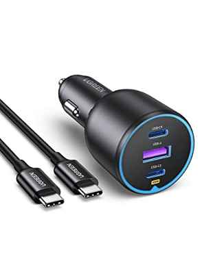 UGREEN 130W Cargador de Coche USB C, Cargador Mechero Tipo C para Encendedor de Cigarrillos Compatible con iPhone 14 13 12 Galaxy S22, Xiaomi 12 Mi 11, Steam Deck, MacBook Pro/Air, iPad Pro/Air/Mini