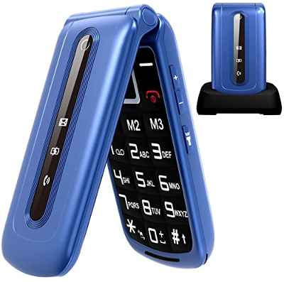 Uleway Teléfono Móvil para Personas Mayores con Tapa, Senior Móvil de Teclas Grandes, Pantalla de 2,4 Pulgadas, Botón SOS, Linterna, Cámara, Cuna de Carga, Fácil de Usar para Ancianos (Azul)