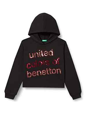 United Colors of Benetton Camiseta M/L 35TMC201N Sudadera con Capucha DE Manga Larga, Negro 100, 150 para Niñas