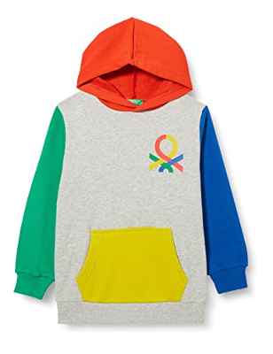 United Colors of Benetton Camiseta M/L 3J68C200V Sudadera con Capucha De Manga Larga, Rojo Gris Multicolor 901, S para Niños