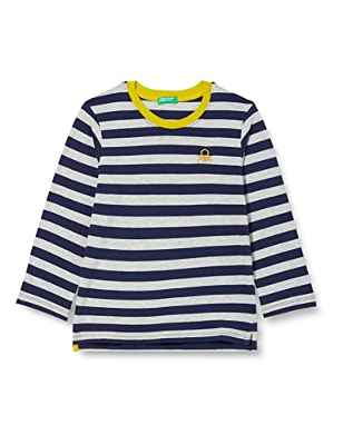 United Colors of Benetton M/L 3XVQG104W Camiseta DE Manga Larga, Fantasía a Rayas Azules 922, 90 para Niños