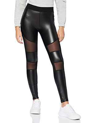 Urban Classics Ladies Tech Mesh Faux Leather Leggings, Negro, S para Mujer