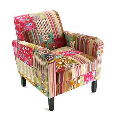 Versa Sillón Individual Pink Patchwork, 65x77x71cm,Sofá apoyabrazos