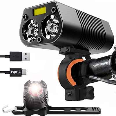 VICTAGEN - Luz Delantera y Trasera para Bicicleta, Alta Luminosidad, 3000 Lúmenes, Resistencia Al Agua Ip65, Recargable por USB