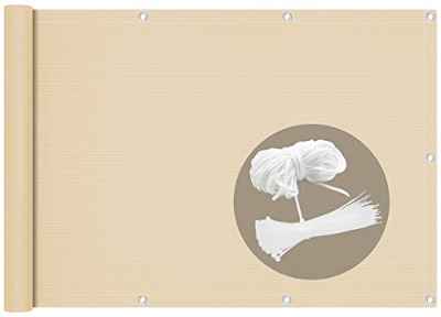 VOUNOT Pantalla Protección de Privacidad para Balcón Jardín, HDPE, Protección UV, con Cuerda y Bridas, 90x500 cm, Negro