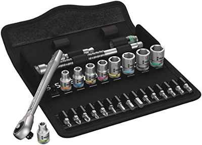 Wera 05004017001 Set de Carracas, Cuadradillo Pasante con 28 Piezas, Negro, Verde, 1/4"