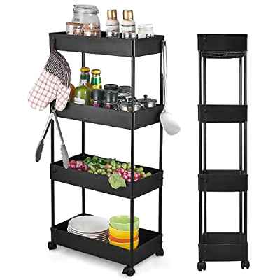 Wopeite Carrito Auxiliar con Ruedas Cocina, Carro de Almacenamiento Rodante de 4 Niveles, Multifuncional Organizador Carrito Cocina para baño, lavadero, Espacio Estrecho, Plástico, 40 x 22 x 86 cm