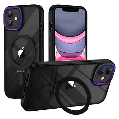 XTCASE Funda Magnética para iPhone 11 [Compatible con MagSafe], Carcasa Transparente con Soporte, Prueba De Golpes Resistente a Arañazos Funda de Protección de Grado Militar, Negro