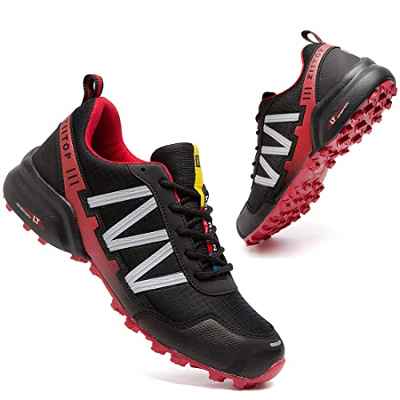 Zapatillas Trail Running Hombre Impermeables Zapatillas Trekking Hombre Zapatos de Senderismo Ligeras Deportivas Zapatos para Correr Gimnasio Sneaker Negro Rojo 44 EU