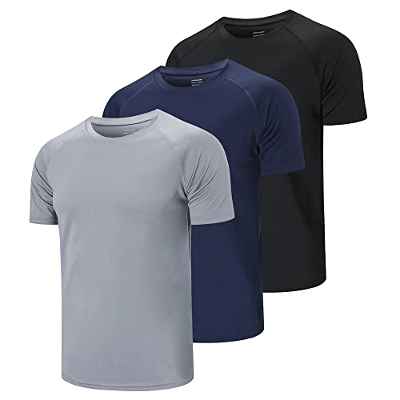 ZENGVEE 3 Piezas Camiseta Deporte Hombre Camiseta Running Hombre Camisetas Manga Corta Hombre Ropa Deportiva Transpirable Basica Baratas Padel para Gym Gimnasio (590-Black Grey Navy-2XL)