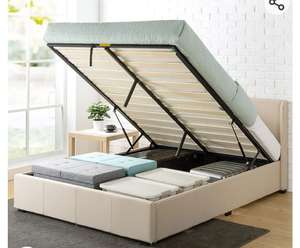 Zinus Canapé abatible de 32 cm con somier tapizado, cama con elevador de gas y almacenamiento, 150 x 200 cm